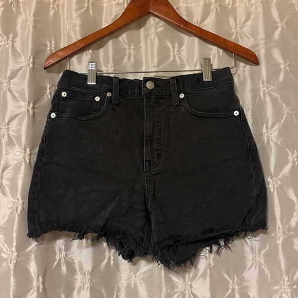 Madewell High-Rise Denim Shorts - Cut-Off Distressed Black Jean - Picture 3 of 12